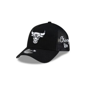 Chicago Bulls Side Script Black 9FORTY A-Frame Trucker Hat