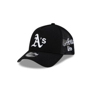 Athletics Side Script Black 9FORTY A-Frame Trucker Hat